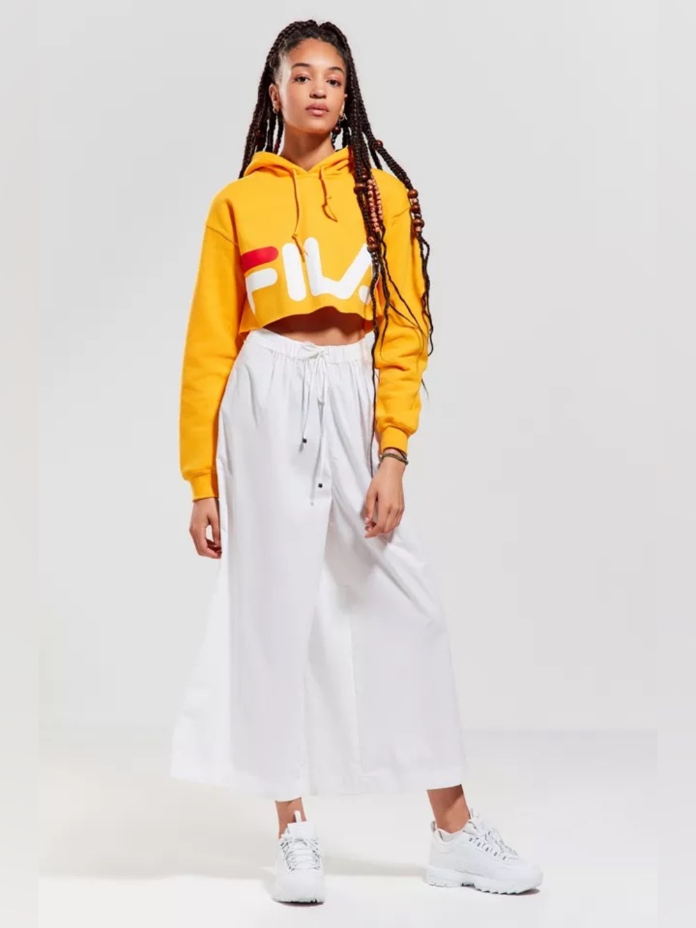 Urban Outfitters&FILA Cropped Hoodie Sweatshirt in yellow with White & Red Log